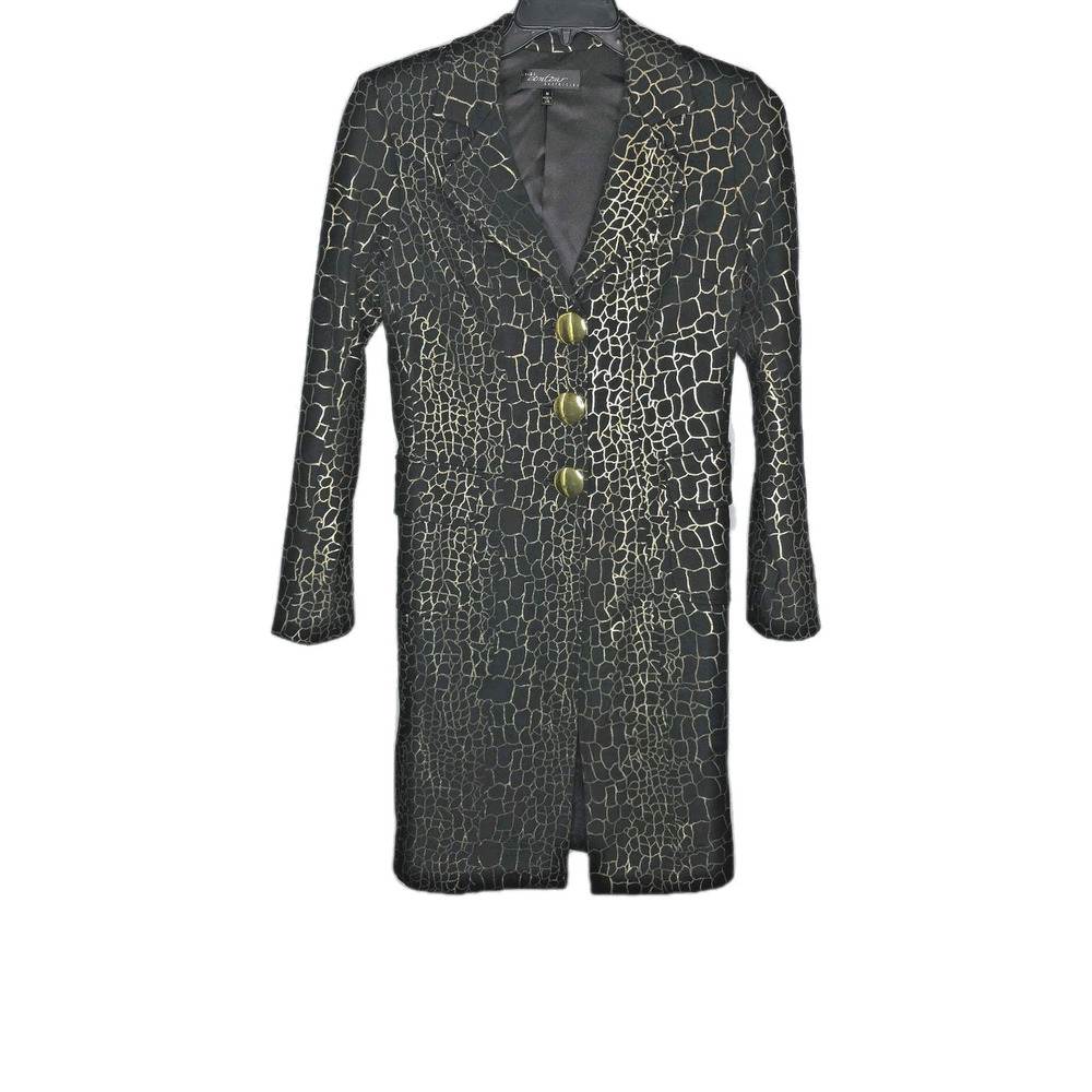 Cache Contour Collection Womens Long Coat Black Gold Button Size M Lined USA